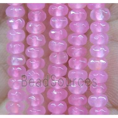 pink jade bead, faceted rondelle