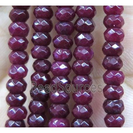 deep red jade bead, faceted rondelle