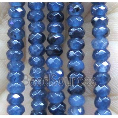 ink-blue jade bead, faceted rondelle