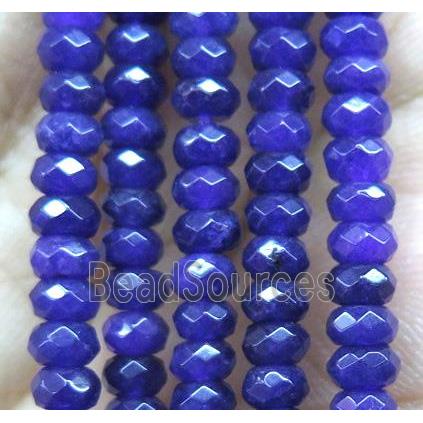 deep blue jade bead, faceted rondelle