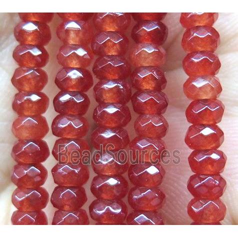 red jade bead, faceted rondelle