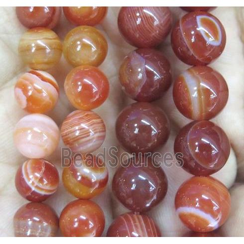 orange striped agate bead, round