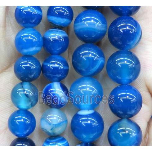 royal blue striped agate bead, round