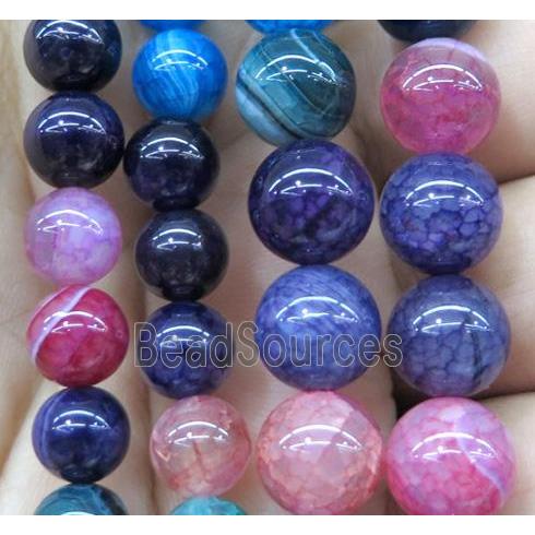 striped agate bead, round, mix color