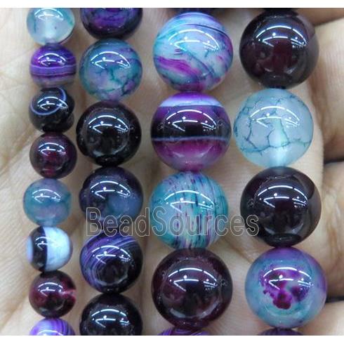 striped agate bead, round, multi color