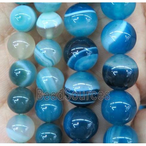 peacock blue striped agate bead, round