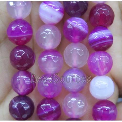 hotpink striped agate bead, faceted round