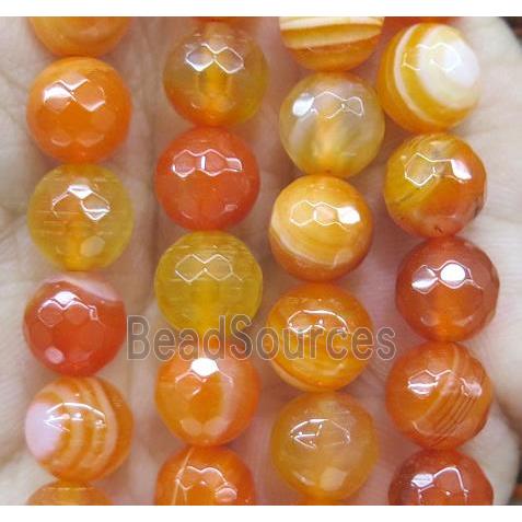 orange striped agate bead, faceted round