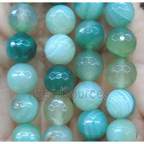 green striped agate bead, faceted round