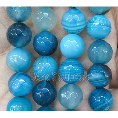 blue striped agate bead, faceted round