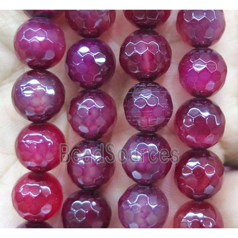 agate bead, faceted round, deep hotpink