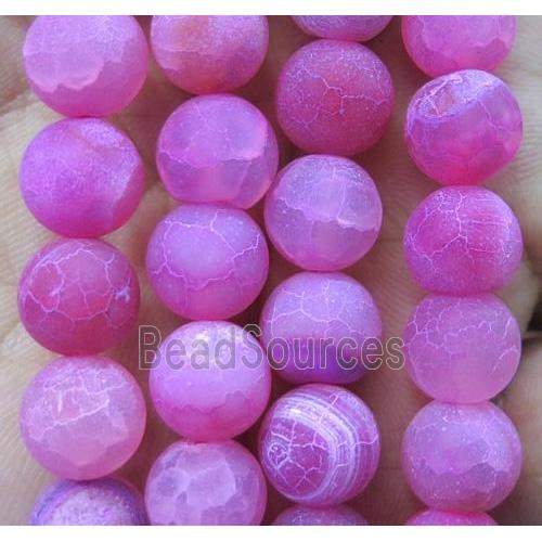 hotpink frosted Crackle Agate Stone bead, round