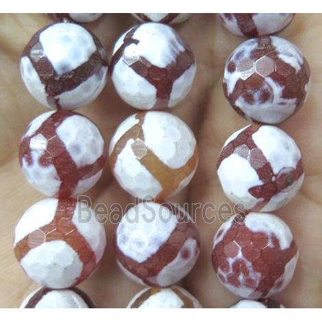 tibetan agate bead, faceted round, red