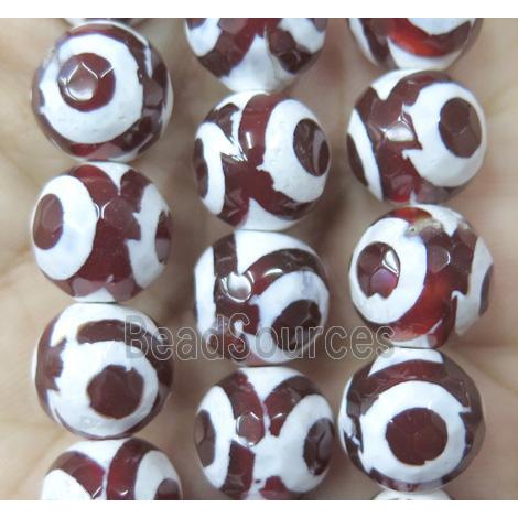 tibetan agate bead, faceted round, red