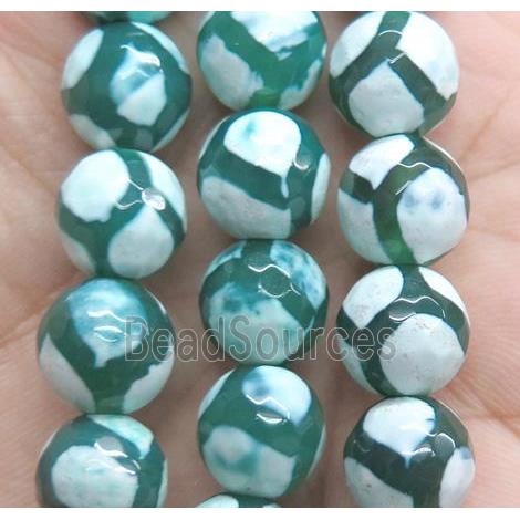 tibetan agate bead, faceted round, green