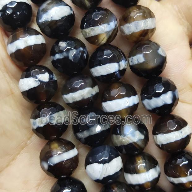 tibetan agate bead, faceted round, black