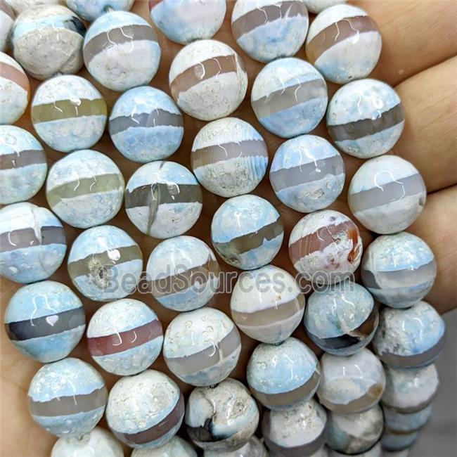 Tibetan Agate Beads Faceted Round Lt.blue Dye B-Grade