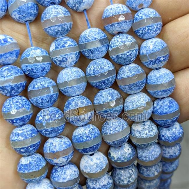 Tibetan Agate Beads Faceted Round Blue Dye B-Grade