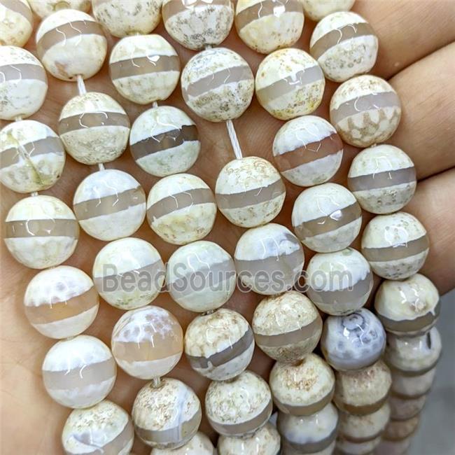 Tibetan Agate Beads Faceted Round Lt.yellow Dye B-Grade