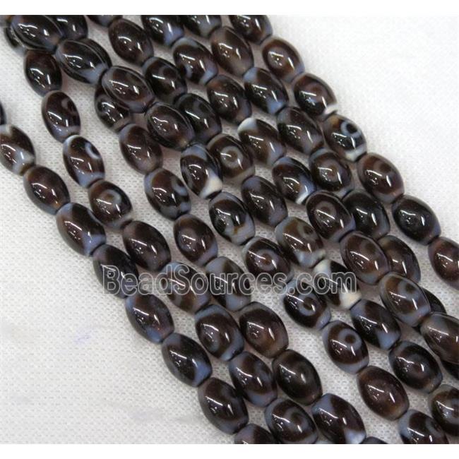 black Tibetan Agate barrel beads with evil eye