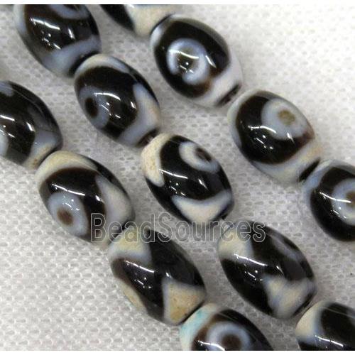 black Tibetan Agate barrel beads with evil eye