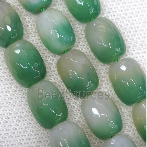 green Agate beads, faceted barrel