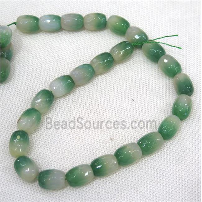 green Agate beads, faceted barrel