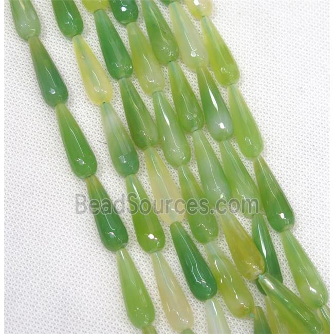 green Agate beads, faceted teardrop