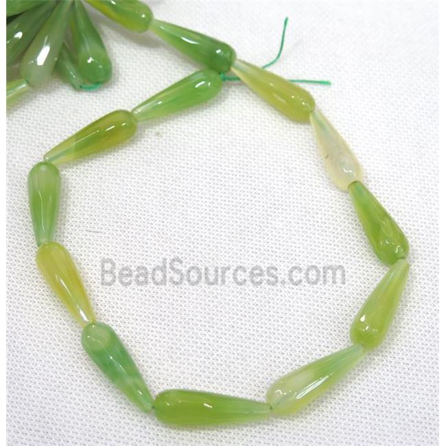 green Agate beads, faceted teardrop