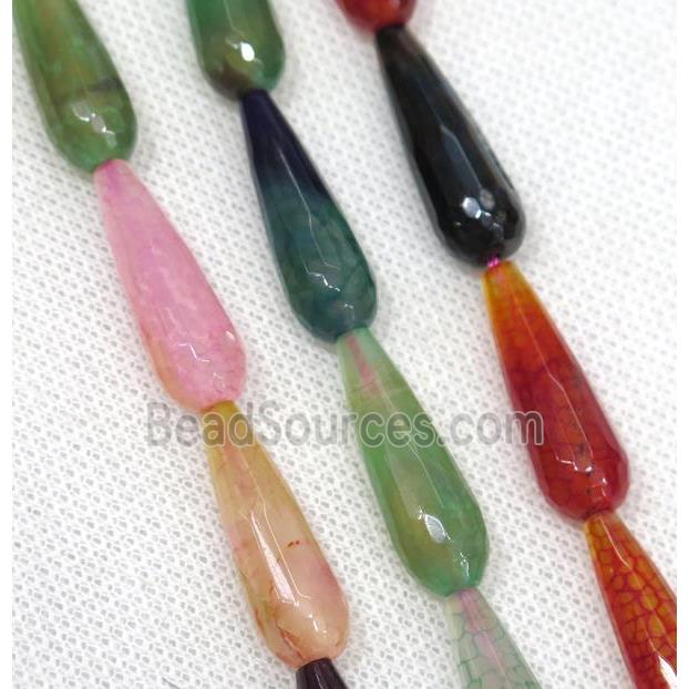 Agate beads, faceted teardrop, mixed color