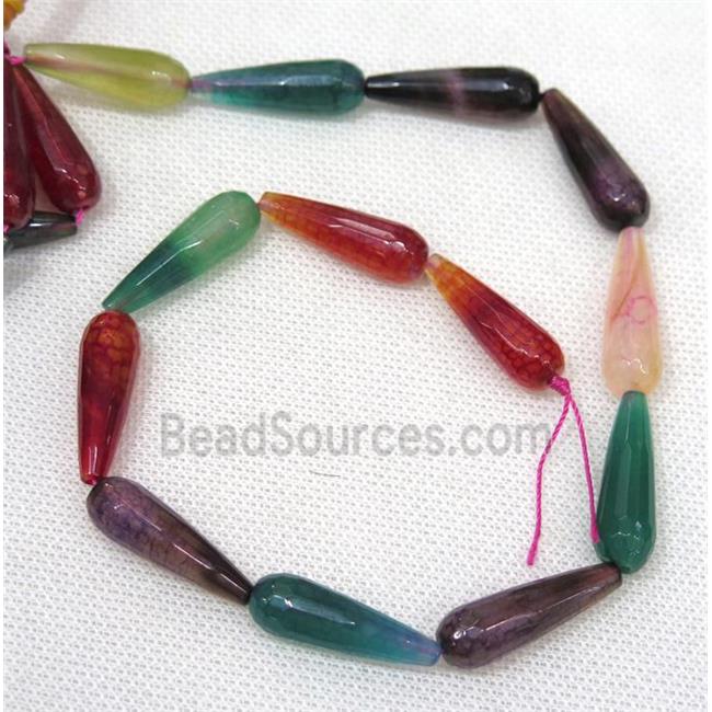 Agate beads, faceted teardrop, mixed color