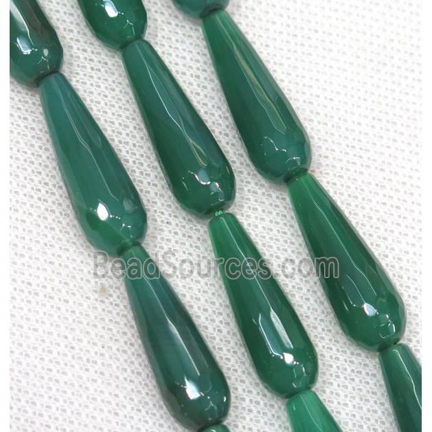 green Agate beads, faceted teardrop