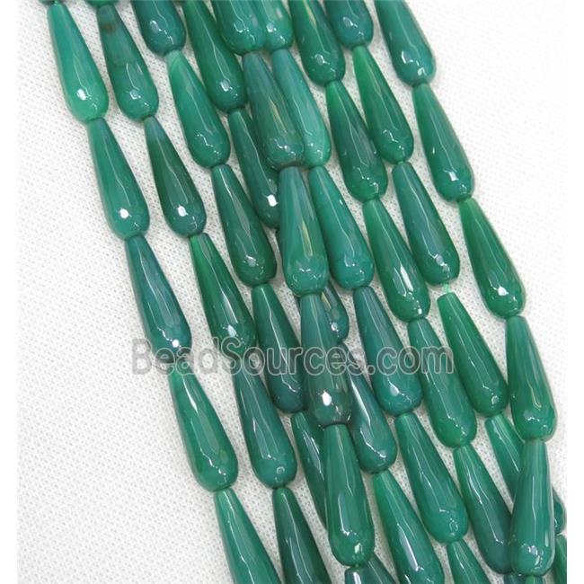 green Agate beads, faceted teardrop