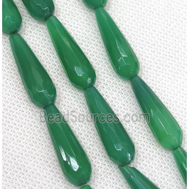 green Agate beads, faceted teardrop