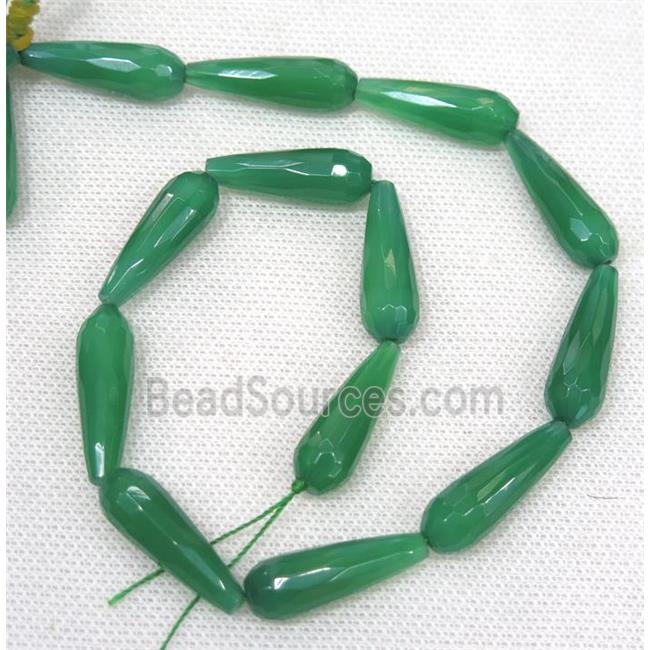 green Agate beads, faceted teardrop