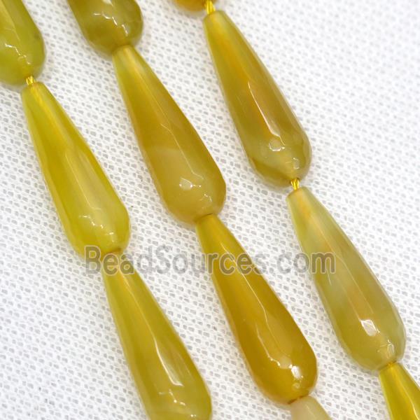 yellow Agate beads, faceted teardrop