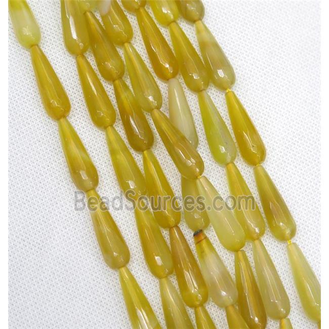 yellow Agate beads, faceted teardrop