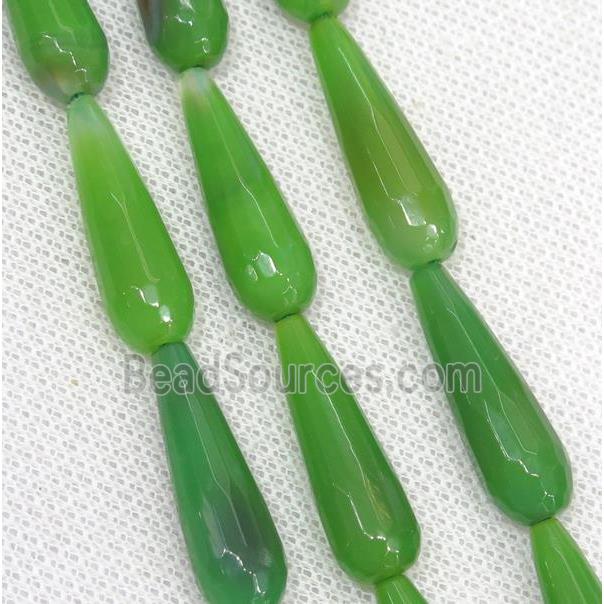 green Agate beads, faceted teardrop