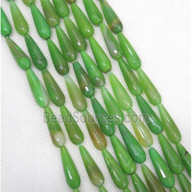 green Agate beads, faceted teardrop