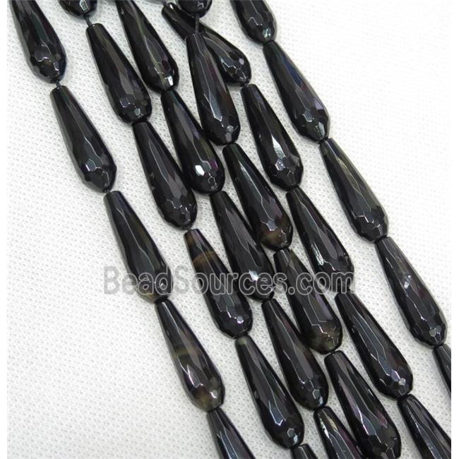 black Agate beads, faceted teardrop