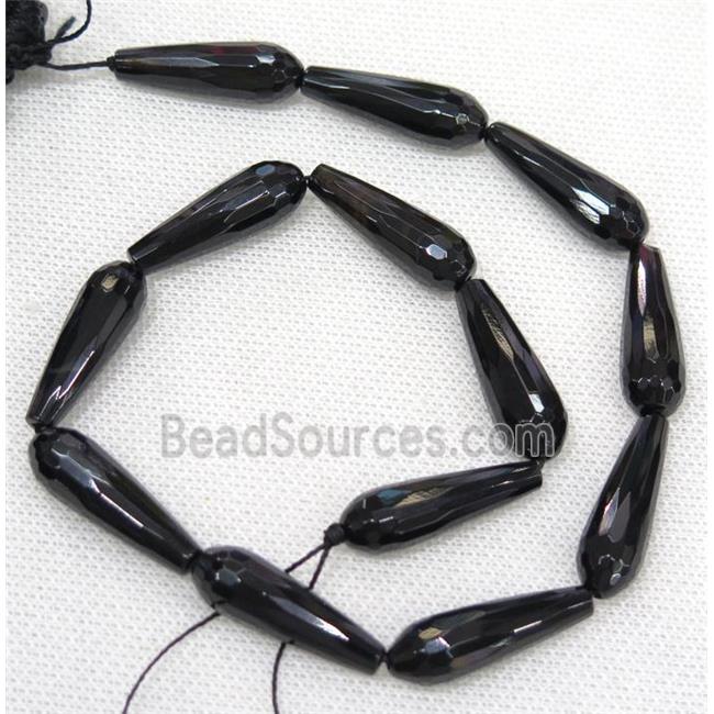 black Agate beads, faceted teardrop