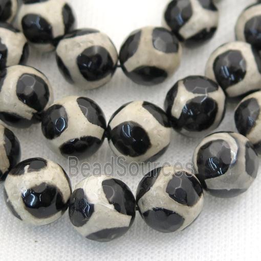 black and white Tibetan Style Agate beads, faceted round, football