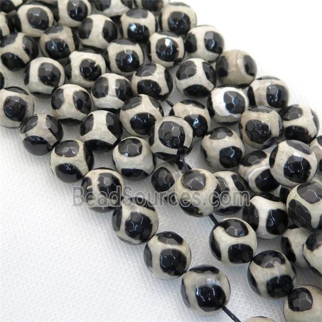 black and white Tibetan Style Agate beads, faceted round, football