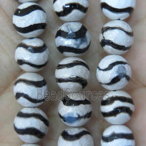 black and white Tibetan Style Agate beads, faceted round