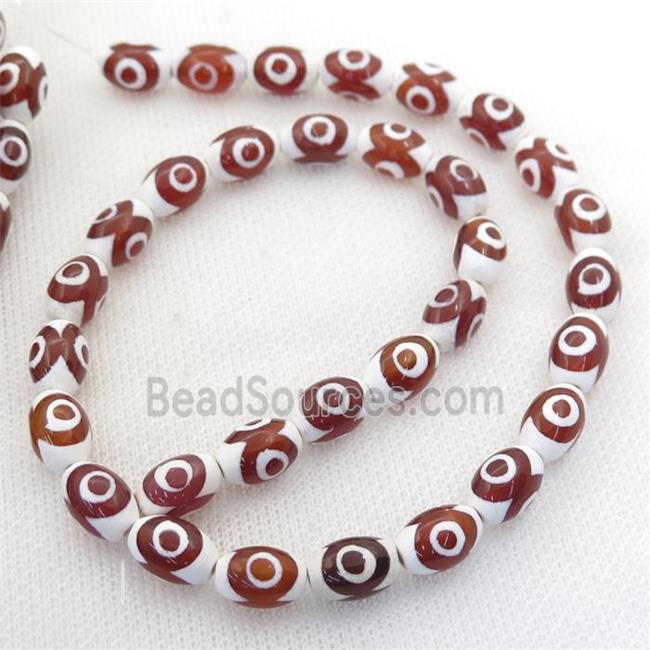 red and white Tibetan Style Agate beads, oval, evil eye