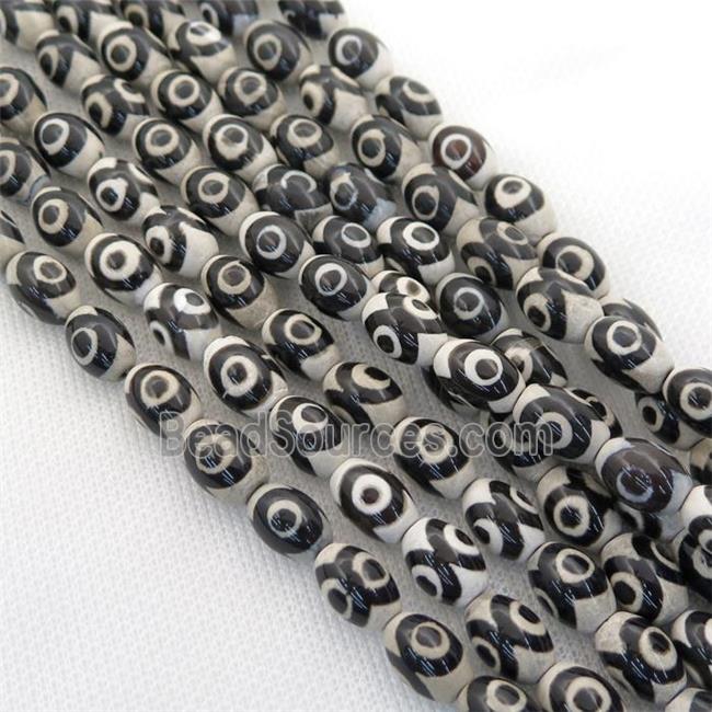 black and white Tibetan Style Agate rice beads, evil eye