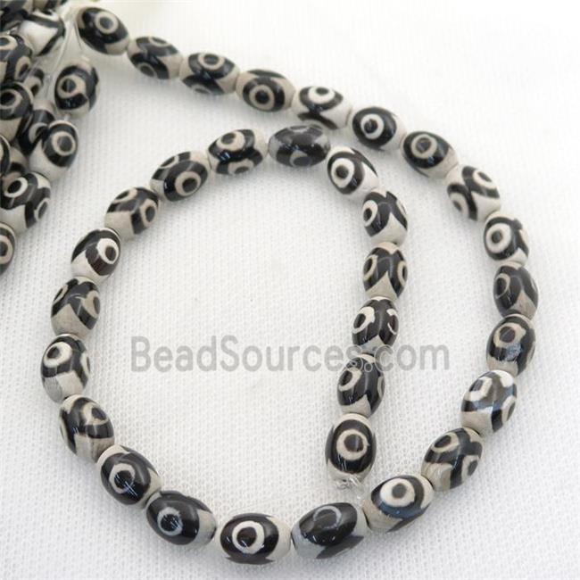 black and white Tibetan Style Agate rice beads, evil eye