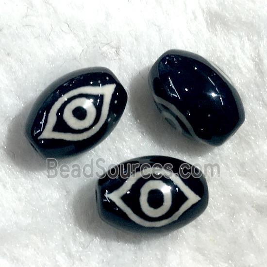 black tibetan style agate beads, oval