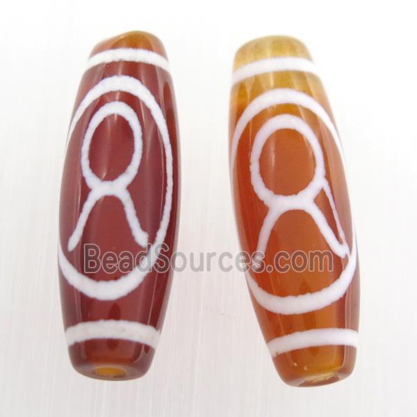 red tibetan Dzi agate beads, oval