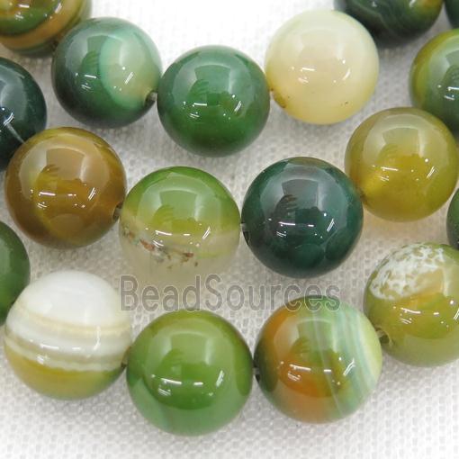 round striped Agate Beads, green